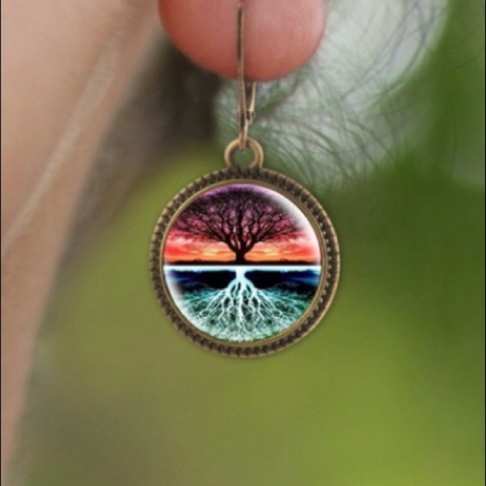 Tree of life glass dangle earrings